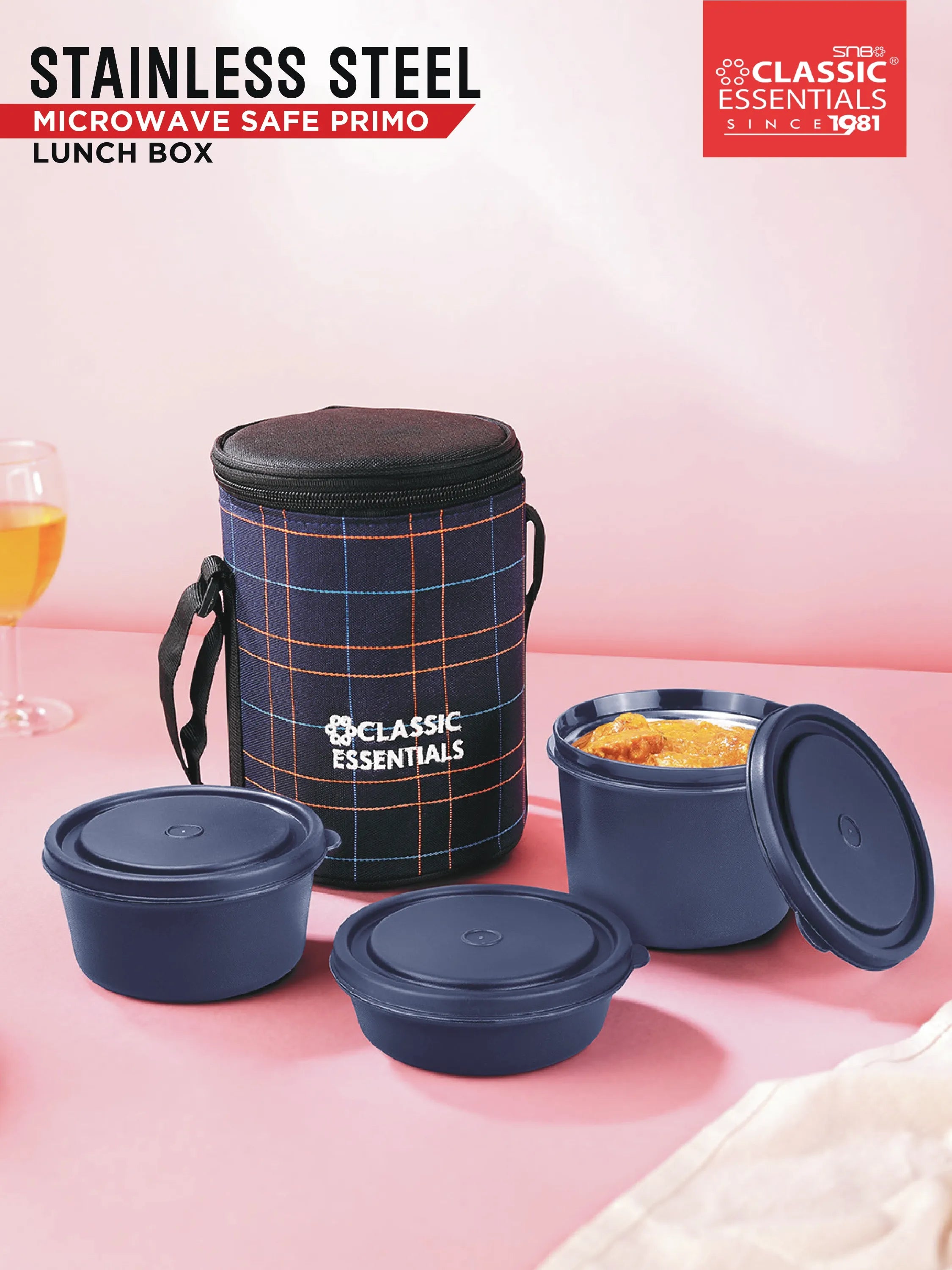 フランネル300mlセットyライン2 CLASSIC ESSENTIALS Lunch Box, Microwave Safe & Leak Proof, 3
