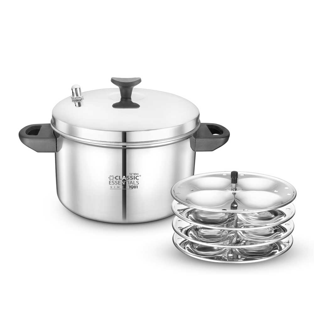 Stainless Steel Outer Lid Induction Bottom Idli Cooker (4 Plate,16Pcs