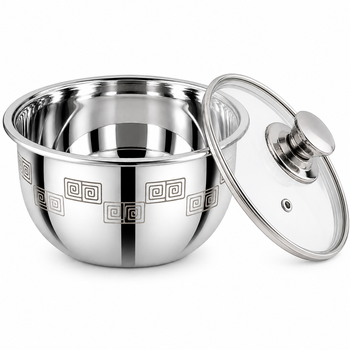 Sanjeev Kapoor Classic Essentials Stainless Steel Mixing & Serving Bowl (1000ml) – Aztec Laser Design, Mirror Finish, Microwave-Safe