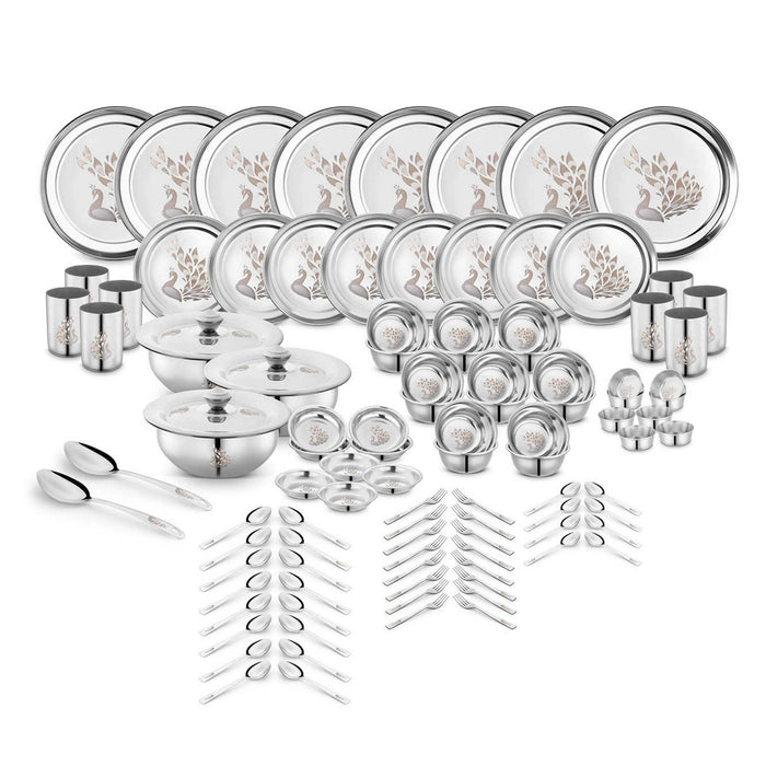 Stainless Steel Peacock Dinner Set of 101 Piece, Silver