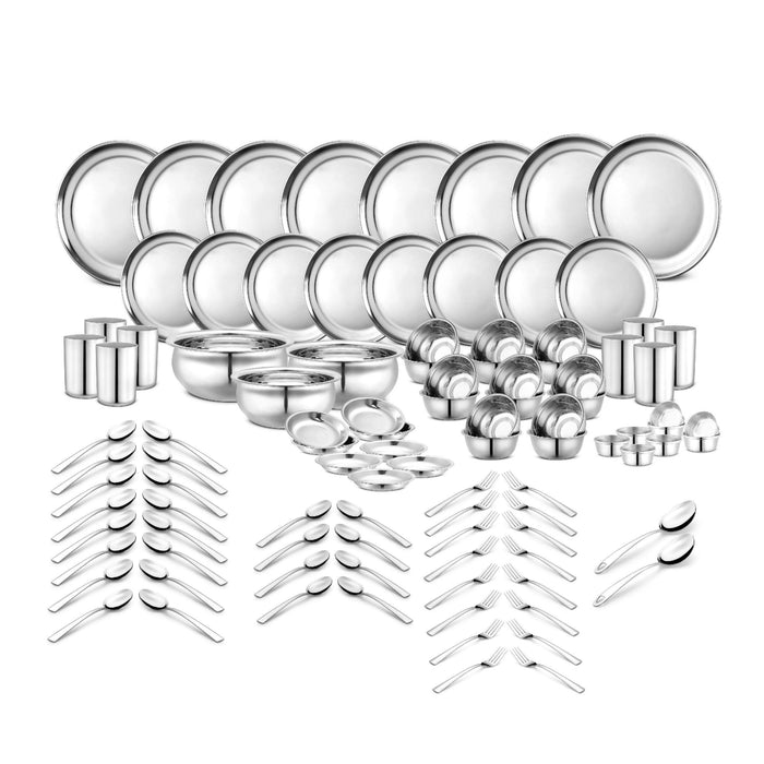 Stainless Steel Plain Dinner Set of 101 Piece, Silver