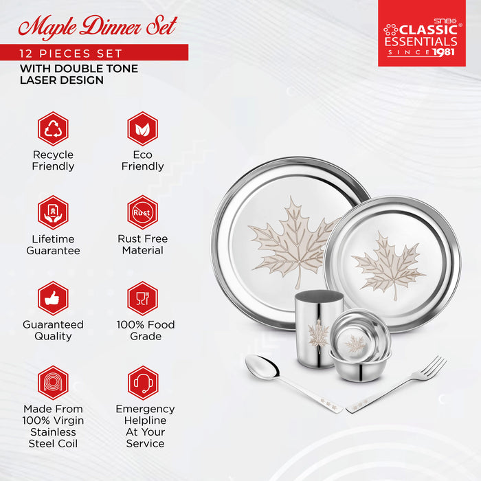 Stainless Steel 12 Piece Maple Dinner Set