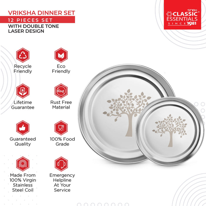 Stainless Steel 12 Piece Vriksha Dinner Set