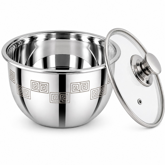 Sanjeev Kapoor Classic Essentials Stainless Steel Mixing & Serving Bowl (1500ml) – Aztec Laser Design, Mirror Finish, Microwave-Safe