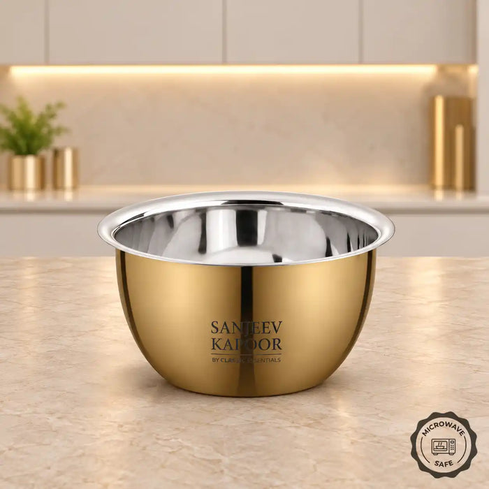 1500 ml Gold PVD Microwave Safe Stainless Steel Portion Bowl | Sanjeev Kapoor Series - Classic Essentials