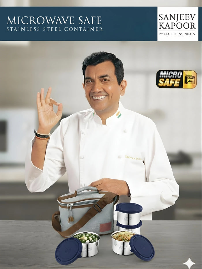 Sanjeev Kapoor by Classic Essentials Microwave Safe Stainless Steel Office & School Lunch Box with Insulated Bag