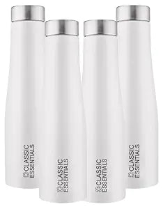 CLASSIC ESSENTIALS Stainless Steel PURO Water Bottle 100% Leak Proof | Office Bottle | Gym Bottle | Hiking & Treking Bottle | Steel Water Bottle 1000 ml Bottle, White - (Set of 4)