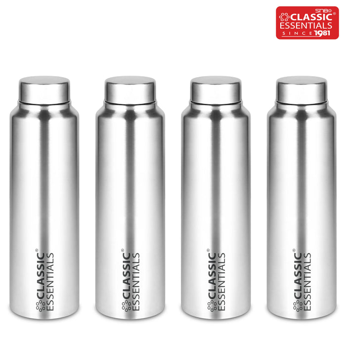 Stainless Steel Spring Hydrate Matt Finish Water Bottle For Fridge, School, Home, Office, Travel, Capacity -1000ml, Silver (Pack of 4)