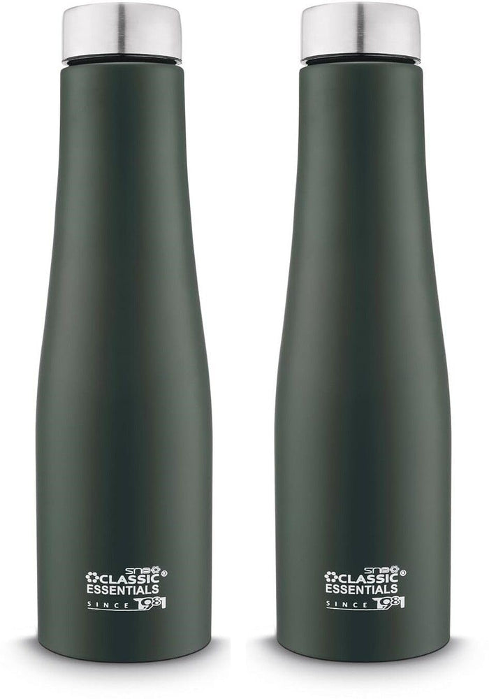 CLASSIC ESSENTIALS PURO Stainless Steel Water Bottle (1000 ml) | Suitable for Fridge office, Bottle, Hiking, Treking | Eco Friendly, Leakproof, BPA Free Non-Toxic Bottle (Set of 2) (Dark Green)