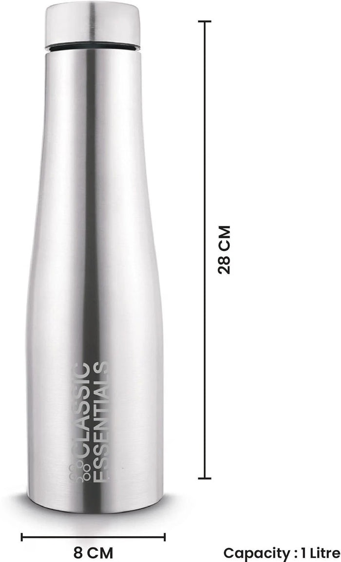 CLASSIC ESSENTIALS Stainless Steel PURO Water Bottle 100% Leak Proof | Office Bottle | Gym Bottle | Hiking & Treking Bottle | Steel Water Bottle 1000 ml Bottle (Set of 2) (Silver)