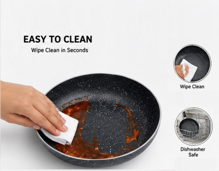 CLASSIC ESSENTIALS Craft Fry Pan 24 cm, 2 Liter Capacity Granite Non-Stick Frying Pan, Durable Aluminum Cookware, Ergonomic Heat-Resistant Handle, Easy-Clean Skillet for Everyday Cooking
