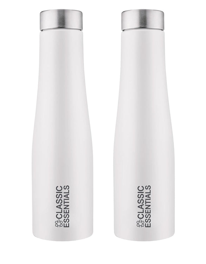 CLASSIC ESSENTIALS Stainless Steel PURO Water Bottle 100% Leak Proof | Office Bottle | Gym Bottle | Hiking & Treking Bottle | Steel Water Bottle 1000 ml Bottle, White - (Set of 2)