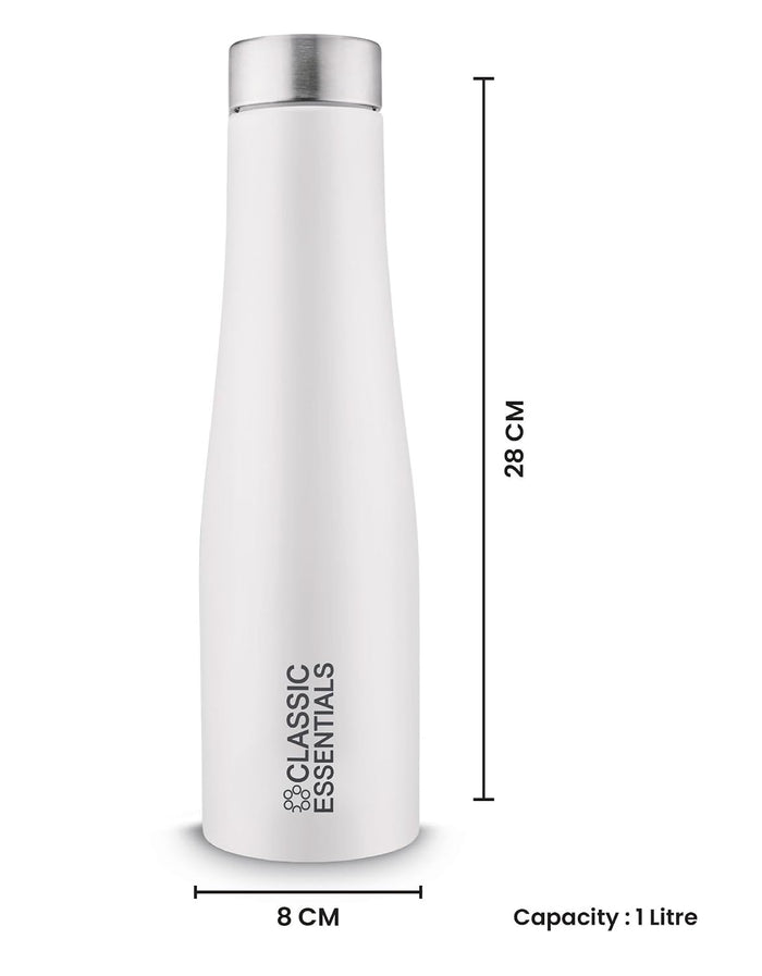 CLASSIC ESSENTIALS Stainless Steel PURO Water Bottle 100% Leak Proof | Office Bottle | Gym Bottle | Hiking & Treking Bottle | Steel Water Bottle 1000 ml Bottle, White - (Set of 4)