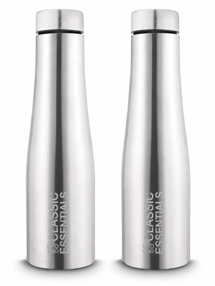 CLASSIC ESSENTIALS Stainless Steel PURO Water Bottle 100% Leak Proof | Office Bottle | Gym Bottle | Hiking & Treking Bottle | Steel Water Bottle 1000 ml Bottle (Set of 2) (Silver)