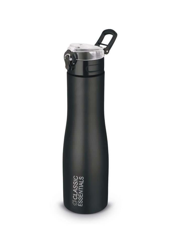 Water Bottle 1 ltr CLASSIC ESSENTIALS Stainless Steel Classic Puro Sipper Bottle for Sports, School, Home, Office, Travel, Capacity: (1000) ml, Color: Black, (Set of 1)