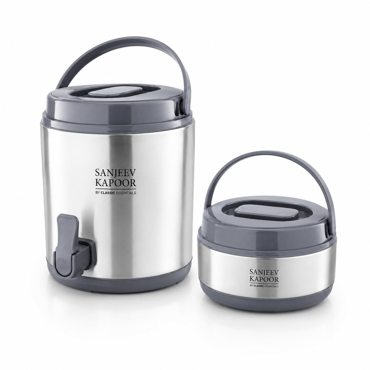 Sanjeev Kapoor by Classic Essentials Stainless Steel Insulated Set | 2000ml Casserole & 4.5 Liter Thar Pot Thermoware Water Jug | Double Wall Insulated Hot Meal & Beverage Server | Food Grade Steel