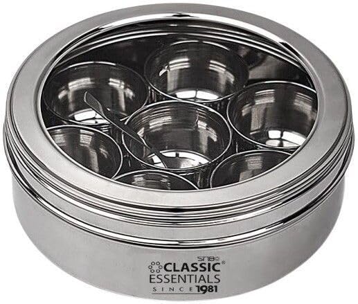 CLASSIC ESSENTIALS Stainless Steel Spice Set/Masala Box | 1500 ml Kitchen Spice Storage Container | Durable Stainless Steel Masala Dabba for Kitchen Organization | Condiment Set (1 Piece)