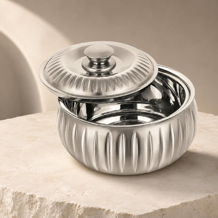 CLASSIC ESSENTIALS Tripot Double Wall Insulated Stainless Steel Lotus Casserole 3000 ml | Hot Pot Food Storage & Serving Container | Thermal Belly Casserole for Roti, Rice, Dal, Curry & Meals