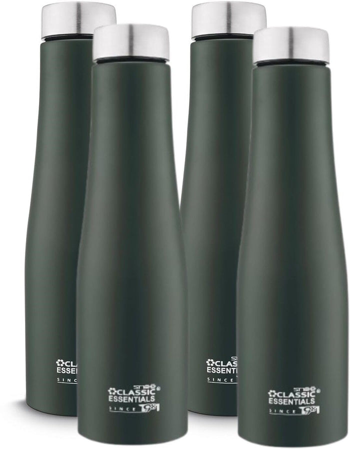 CLASSIC ESSENTIALS PURO Stainless Steel Water Bottle (1000 ml) | Suitable for Fridge office, Bottle, Hiking, Treking | Eco Friendly, Leakproof, BPA Free Non-Toxic Bottle (Set of 4) (Dark Green)