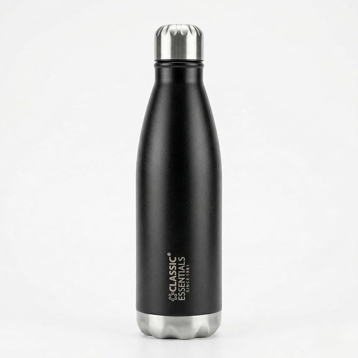 Classic Essentials Insulated Double Wall Stainless Steel Water Bottle 500 ML | 12 Hours Hot & 24 Hours Cold | Vacuum Insulated, Leakproof Bottle for Home, Office, Gym & Travel (Black)