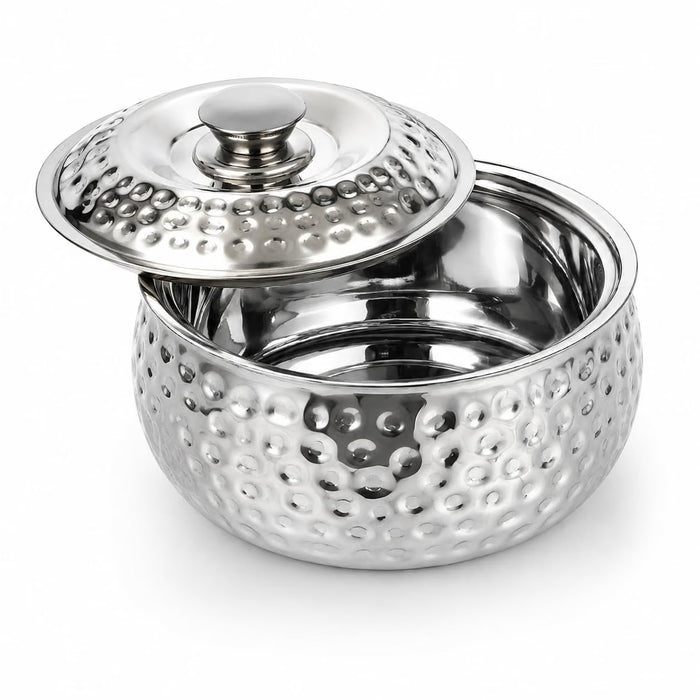 CLASSIC ESSENTIALS Tripot Double Wall Insulated Stainless Steel Pebble Casserole 2100 ml | Hot Pot Food Storage & Serving Container | Thermal Belly Casserole for Roti, Rice, Dal, Curry & Meals