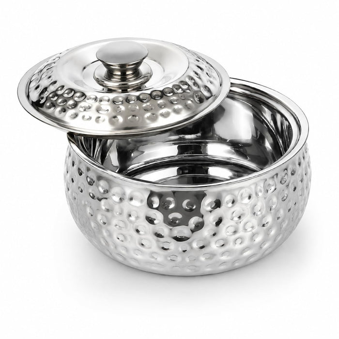 Classic Essentials Tripot Double Wall Insulated Belly Casserole 1500 ml | Stainless Steel Hot Pot Food Storage & Serving Container | Thermal Casserole for Roti, Rice, Dal, Curry & Meals | Pebble Design
