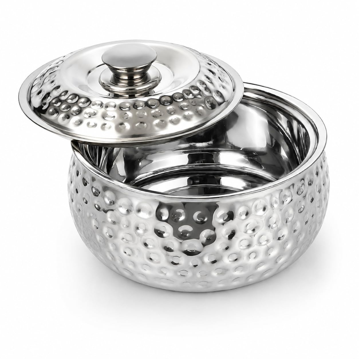 Classic Essentials Tripot Double Wall Insulated Belly Casserole 1500 ml | Stainless Steel Hot Pot Food Storage & Serving Container | Thermal Casserole for Roti, Rice, Dal, Curry & Meals | Pebble Design

