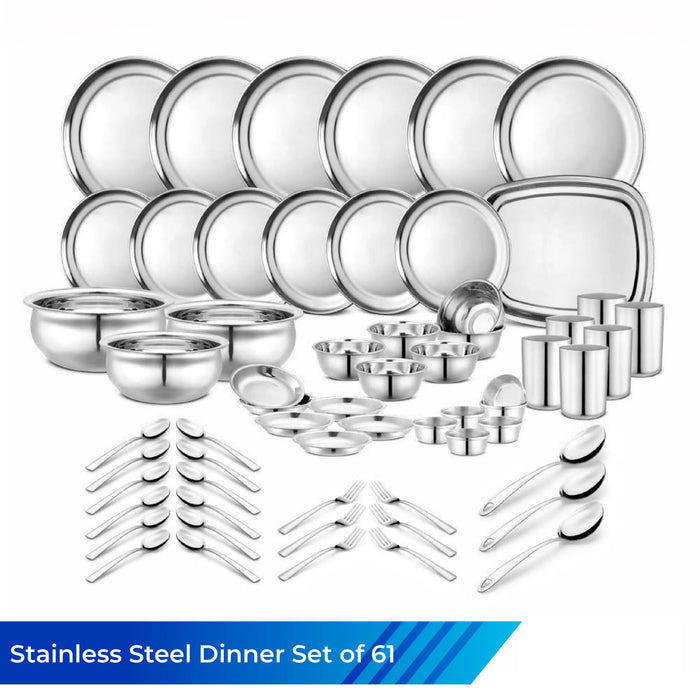 Stainless Steel Dinner Set, 61 Piece, Silver