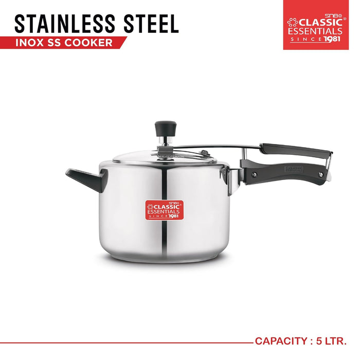 Classic Essentials Prochef Stainless Steel Cooker | ISI Certified Inner Lid Pressure Cooker | Non Reactive, Non Toxic & Non Staining Food Grade Surface | Long Lasting Sealing Gasket (5 litre))