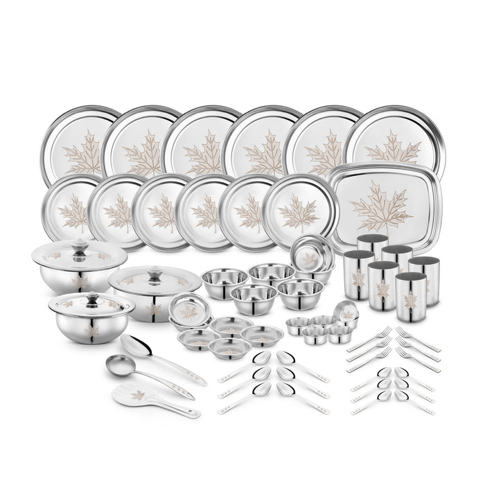 Maple Stainless Steel Dinner Set, 61 Piece, Silver