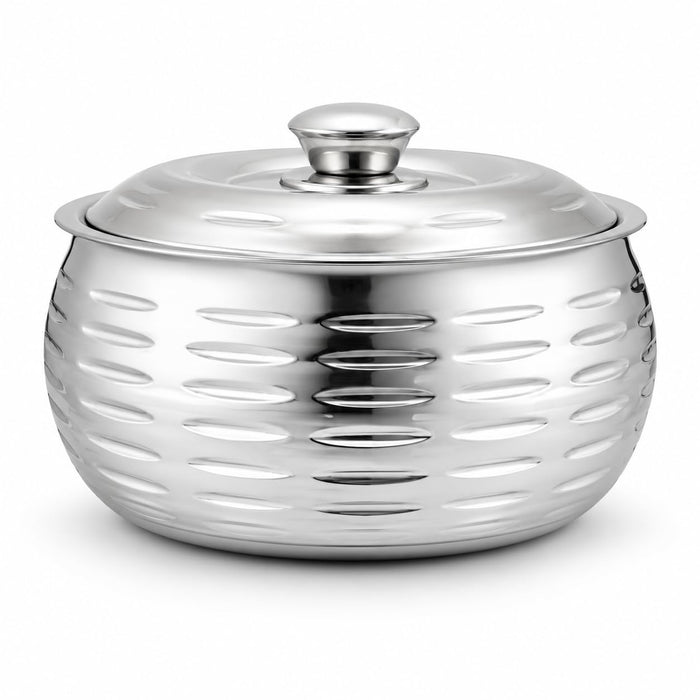 Classic Essentials Tripot Double Wall Insulated Belly Casserole 1500 ml | Stainless Steel Hot Pot Food Storage & Serving Container | Thermal Casserole for Roti, Rice, Dal, Curry & Meals | Ripple Design
