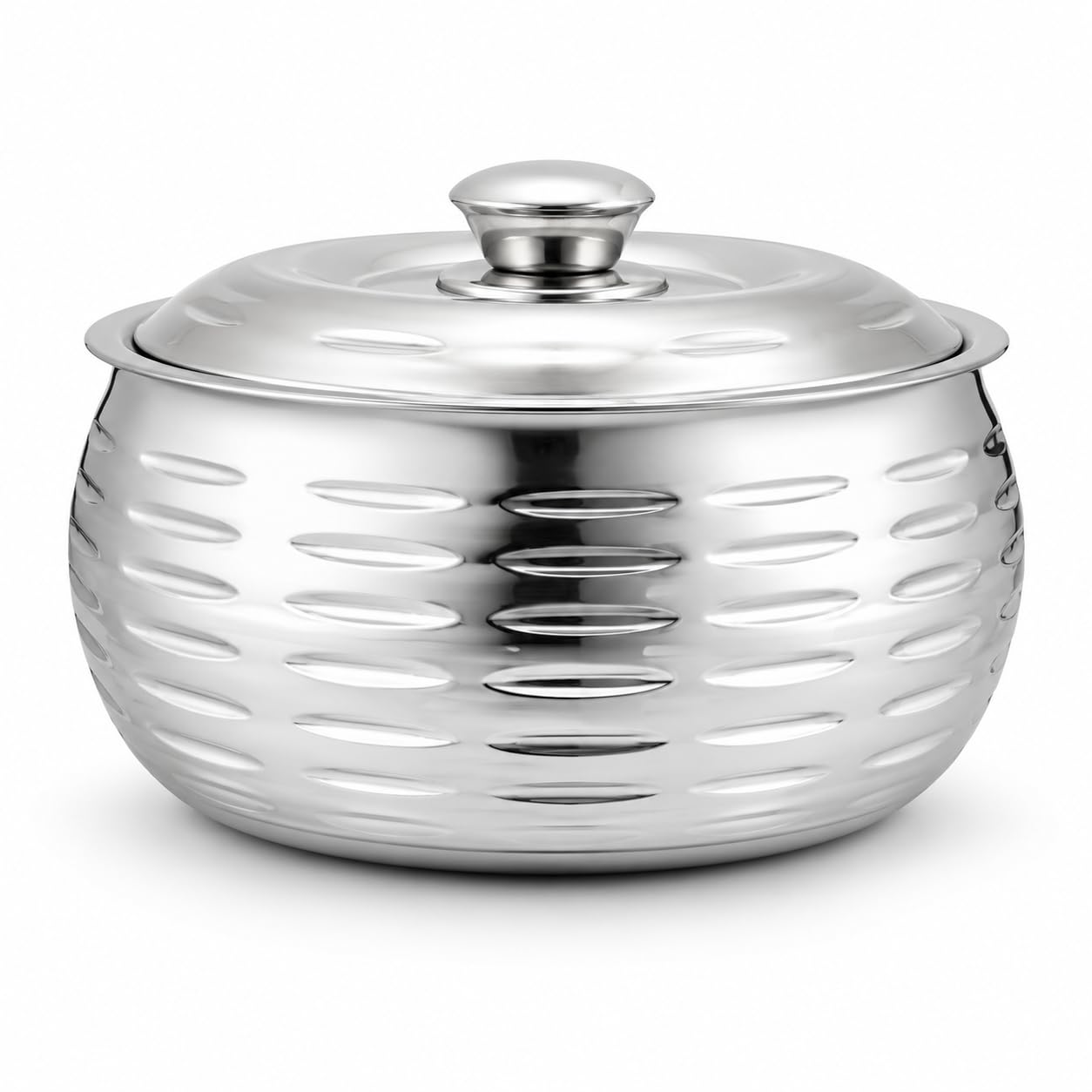 Classic Essentials Tripot Double Wall Insulated Belly Casserole 1500 ml | Stainless Steel Hot Pot Food Storage & Serving Container | Thermal Casserole for Roti, Rice, Dal, Curry & Meals | Ripple Design
