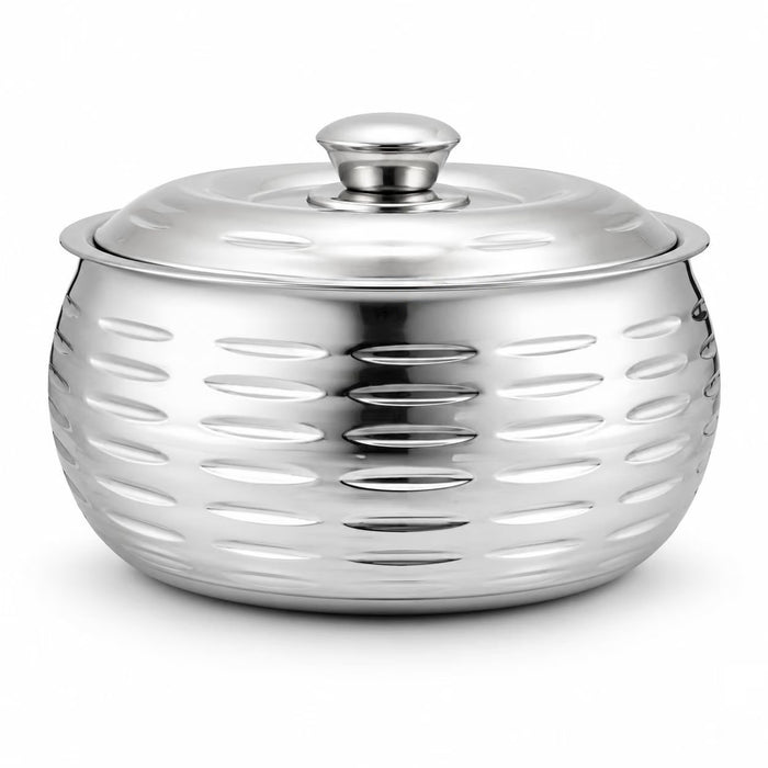 CLASSIC ESSENTIALS Double Wall Insulated Stainless Steel Ripple Casserole 3000 ml | Hot Pot Food Storage & Serving Bowl | Thermal Belly Casserole for Roti, Rice, Dal, Curry & Meals