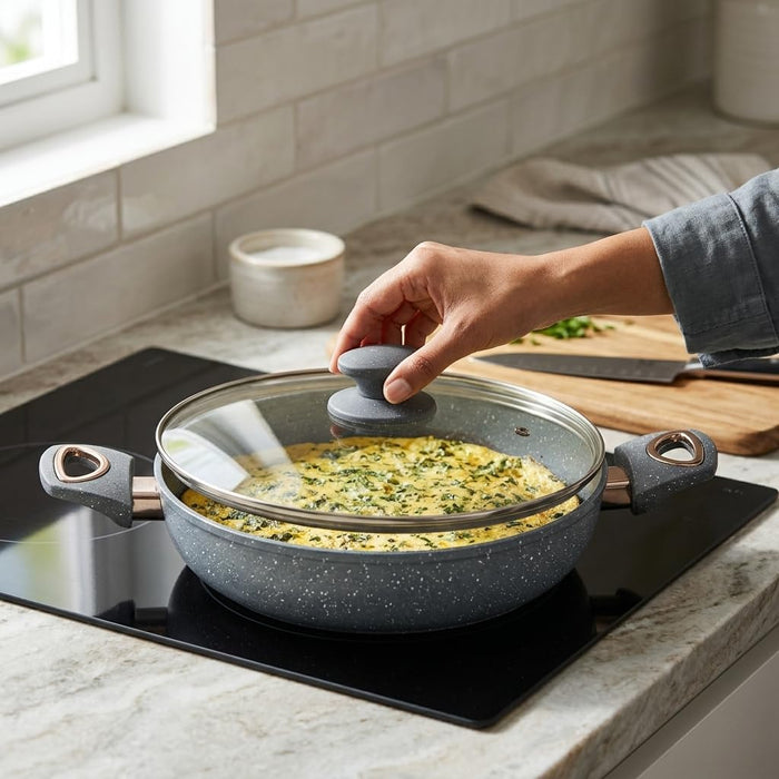 Classic Essentials Non-Stick Granite Finish, PFOA Free, High Temperature Resistant Exterior Coating Kadhai 22 cm diameter with Lid ,2 L capacity