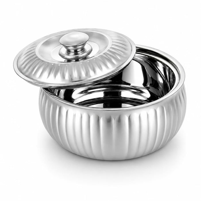 CLASSIC ESSENTIALS Tripot Double Wall Insulated Stainless Steel Lotus Casserole 3000 ml | Hot Pot Food Storage & Serving Container | Thermal Belly Casserole for Roti, Rice, Dal, Curry & Meals