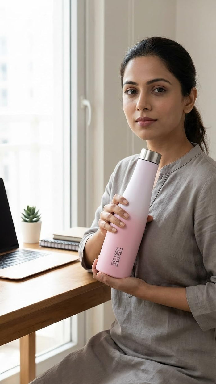 CLASSIC ESSENTIALS Stainless Steel PURO Water Bottle 100% Leak Proof | Office Bottle | Gym Bottle | Hiking & Treking Bottle | Steel Water Bottle 1000 ml Bottle, Pure Pink - (Set of 1)