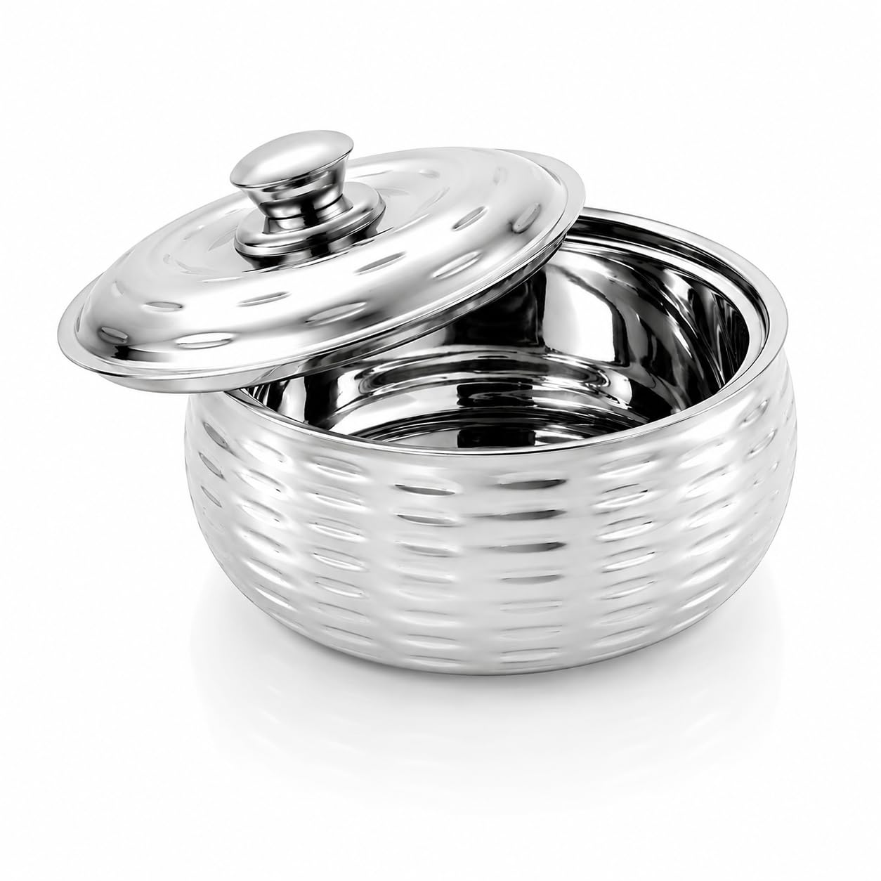 Classic Essentials Tripot Double Wall Insulated Belly Casserole 1500 ml | Stainless Steel Hot Pot Food Storage & Serving Container | Thermal Casserole for Roti, Rice, Dal, Curry & Meals | Ripple Design
