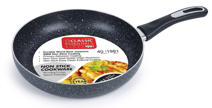 CLASSIC ESSENTIALS Craft Fry Pan 24 cm, 2 Liter Capacity Granite Non-Stick Frying Pan, Durable Aluminum Cookware, Ergonomic Heat-Resistant Handle, Easy-Clean Skillet for Everyday Cooking