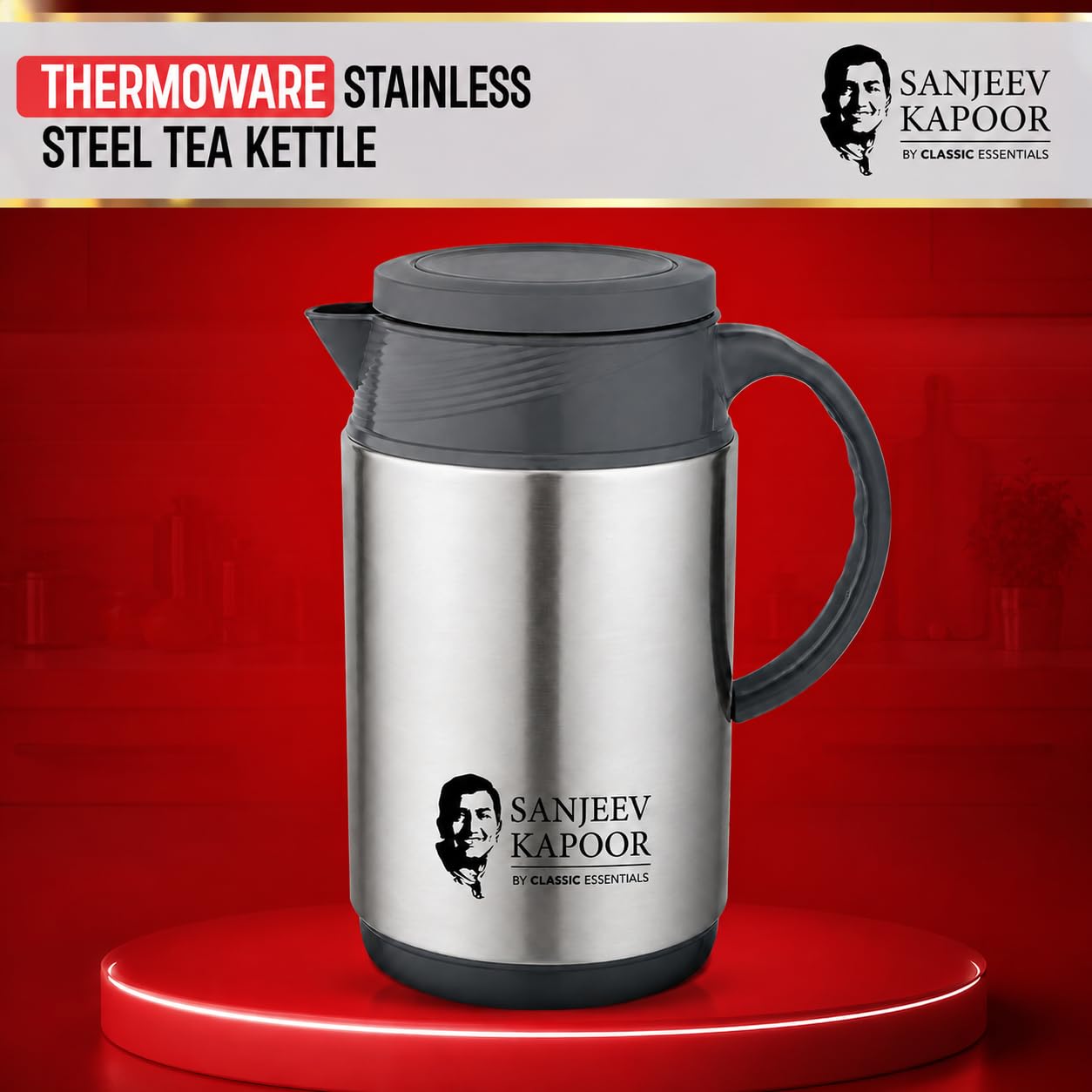 Sanjeev Kapoor by Classic Essentials Stainless Steel Insulated Combo Set | 4.5 Liter Thar Pot, 2000ml Casserole & 1000ml Tea Kettle | Thermoware Water Jug | Hot & Cold Beverage and Meal Serving Set