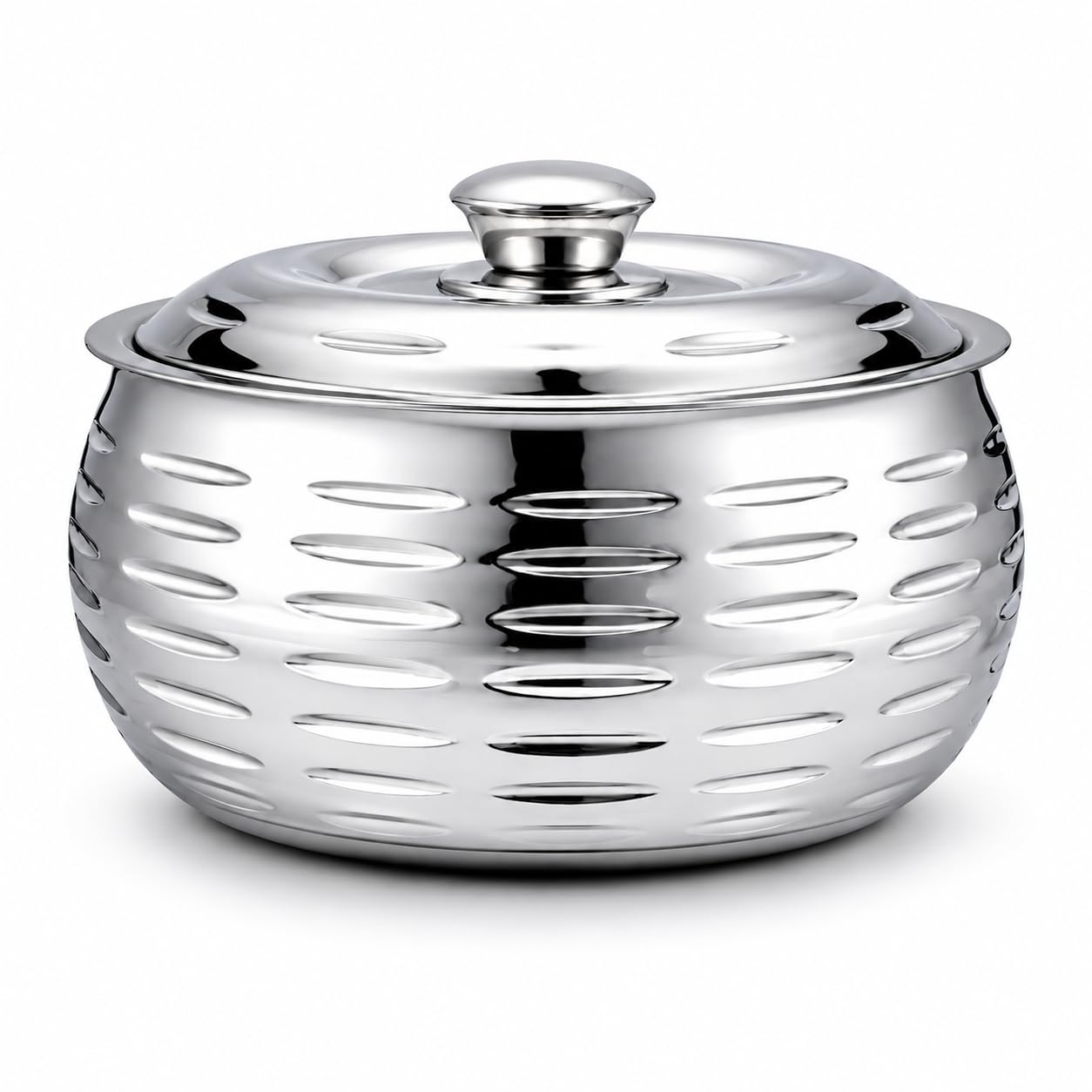 Classic Essentials Tripot Double Wall Insulated Belly Casserole 1500 ml | Stainless Steel Hot Pot Food Storage & Serving Container | Thermal Casserole for Roti, Rice, Dal, Curry & Meals | Ripple Design
