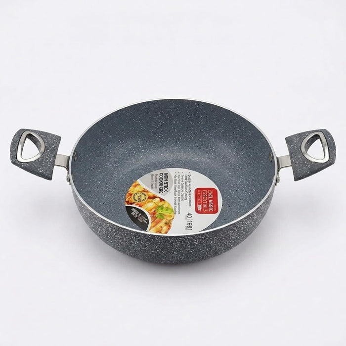 Classic Essentials Non-Stick Granite Finish, PFOA Free, High Temperature Resistant Exterior Coating Kadhai 24 cm diameter with Lid 2.5 L capacity