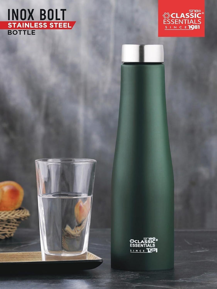 CLASSIC ESSENTIALS PURO Stainless Steel Water Bottle (1000 ml) | Suitable for Fridge office, Bottle, Hiking, Treking | Eco Friendly, Leakproof, BPA Free Non-Toxic Bottle (Set of 2) (Dark Green)