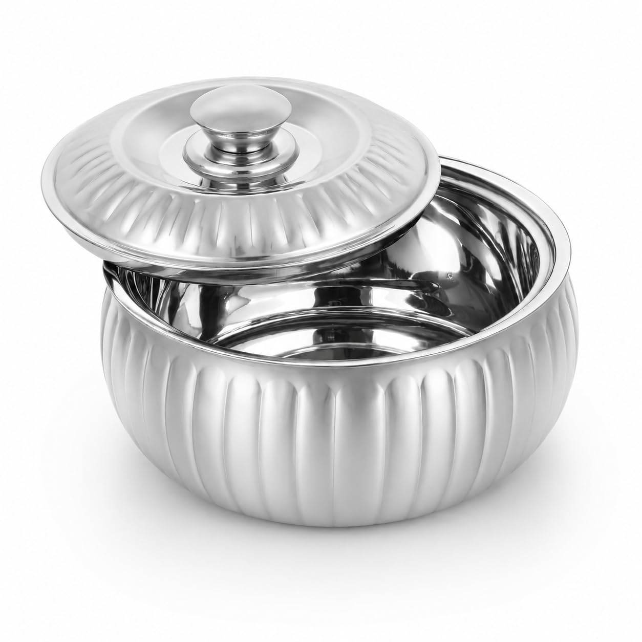 Classic Essentials Tripot Double Wall Insulated Belly Casserole 1500 ml | Stainless Steel Hot Pot Food Storage & Serving Container | Thermal Casserole for Roti, Rice, Dal, Curry & Meals | Lotus Design