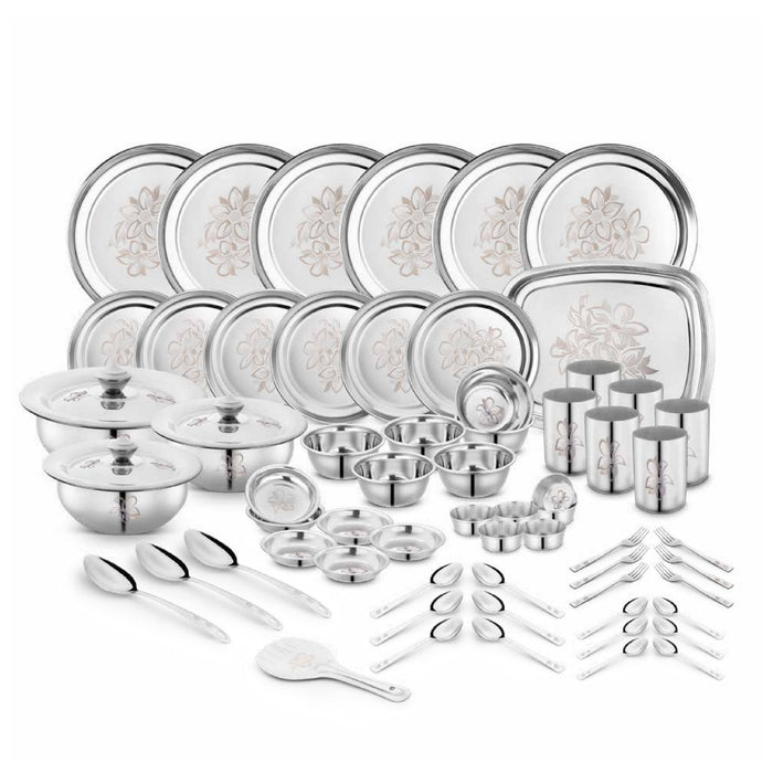 Stainless Steel Glory Dinner Set of 68 Piece, Silver
