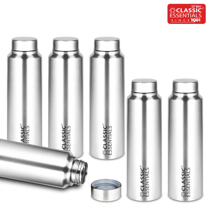 Stainless Steel Spring Hydrate Matt Finish Water Bottle For Fridge, School, Home, Office, Travel, Capacity -1000ml, Silver (Pack of 6)