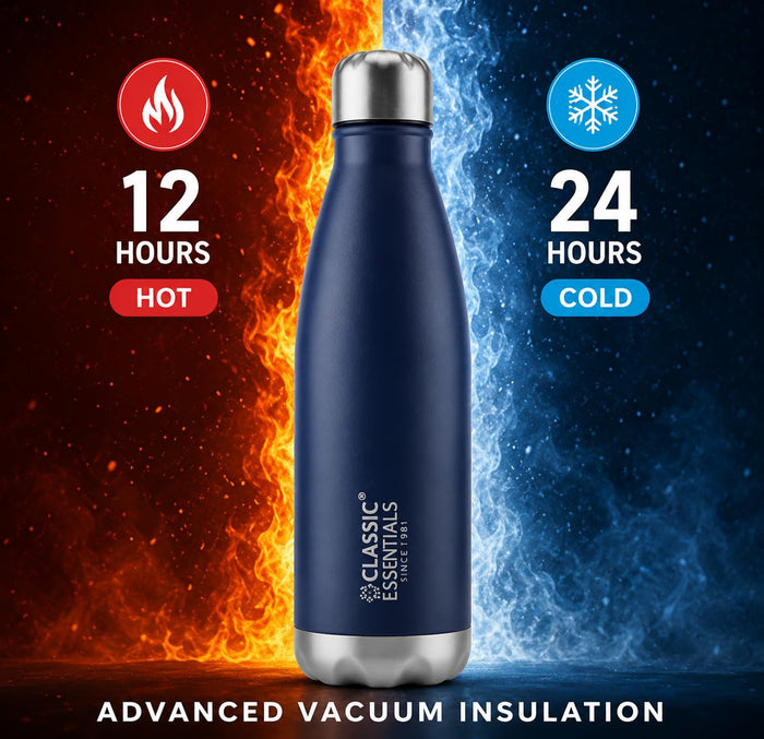 Classic Essentials Insulated Double Wall Stainless Steel Water Bottle 750 ML | 12 Hours Hot & 24 Hours Cold | Vacuum Insulated, Leakproof Bottle for Home, Office, Gym & Travel (Light Blue)