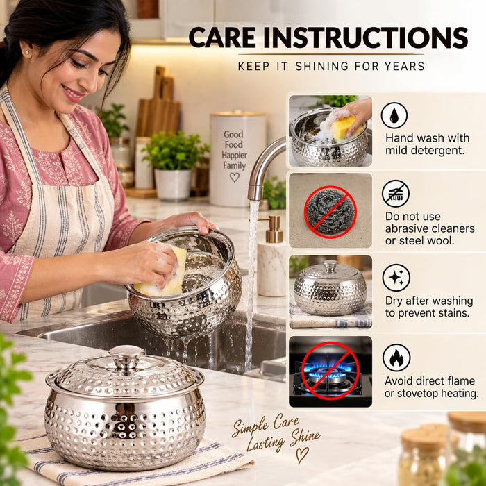 CLASSIC ESSENTIALS Tripot Double Wall Insulated Stainless Steel Pebble Casserole 3000 ml | Hot Pot Food Storage & Serving Container | Thermal Belly Casserole for Roti, Rice, Dal, Curry & Meals