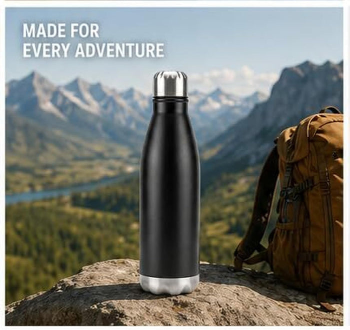 Classic Essentials Insulated Double Wall Stainless Steel Water Bottle 500 ML | 12 Hours Hot & 24 Hours Cold | Vacuum Insulated, Leakproof Bottle for Home, Office, Gym & Travel (Black)