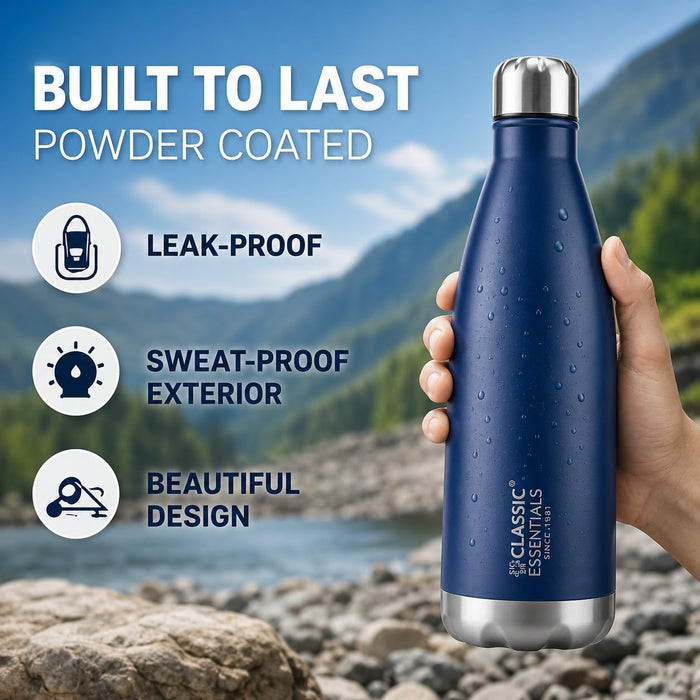 Classic Essentials Insulated Double Wall Stainless Steel Water Bottle 500 ML | 12 Hours Hot & 24 Hours Cold | Vacuum Insulated, Leakproof Bottle for Home, Office, Gym & Travel (Navy Blue)