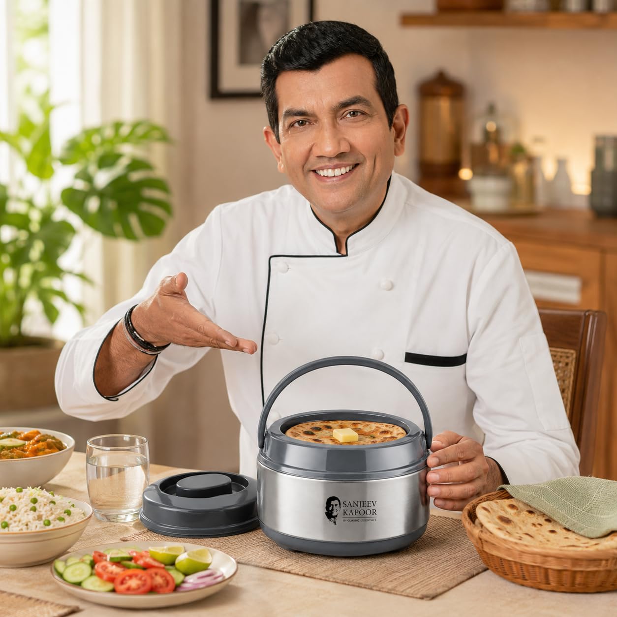 Sanjeev Kapoor by Classic Essentials Stainless Steel Insulated Combo Set | 4.5 Liter Thar Pot, 2000ml Casserole & 1000ml Tea Kettle | Thermoware Water Jug | Hot & Cold Beverage and Meal Serving Set